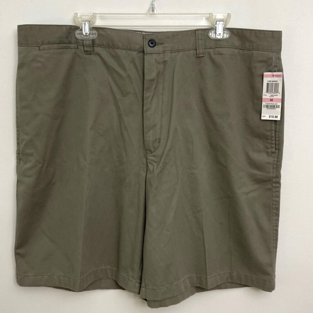 Club Room‎ Men's Shorts 40x9 Flat Front Dark Khaki/Gray Cactus Wrinkle Resistant